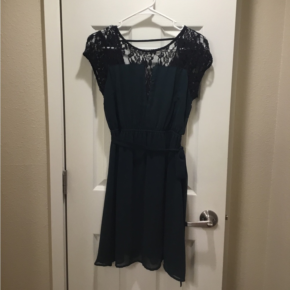 Dark Green with Black Lace Dress